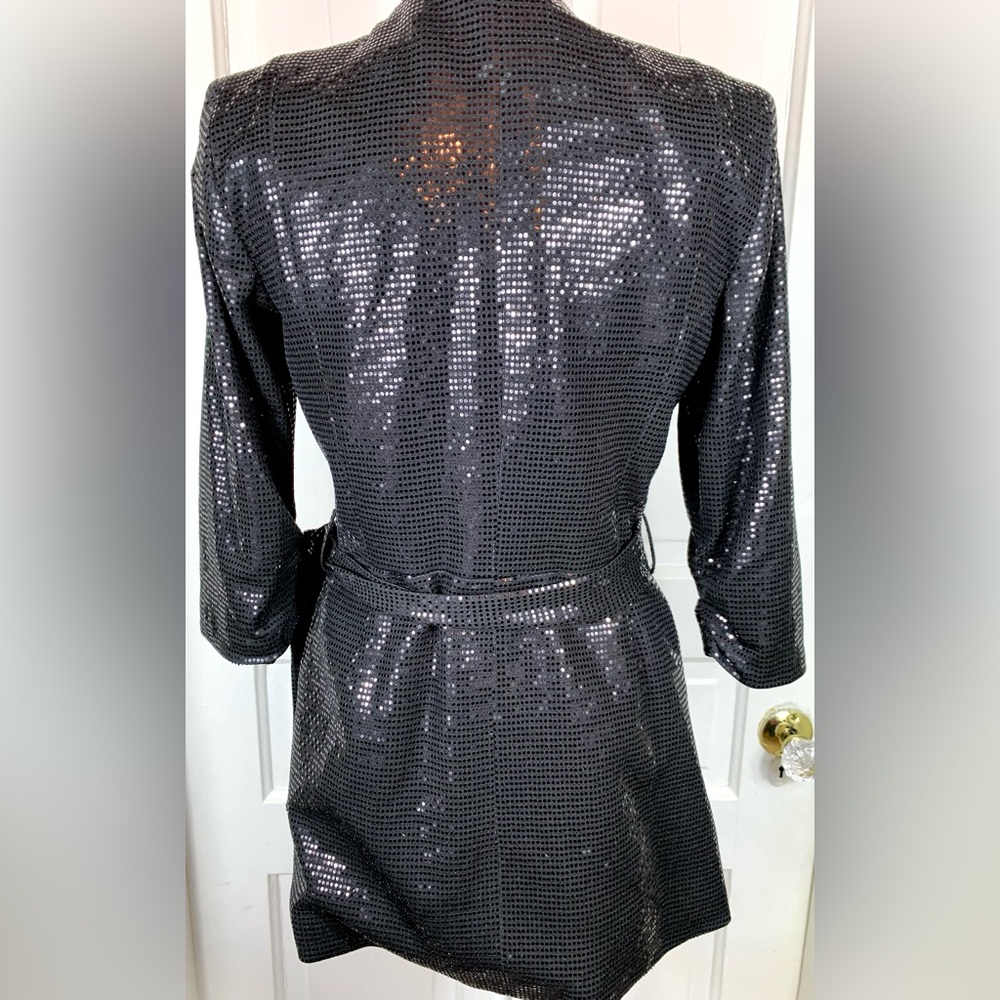 TAHARI Arthur S. Levine Women's Collarless Wrap Jacket with Self Tie - Sequin - Picture 6 of 11